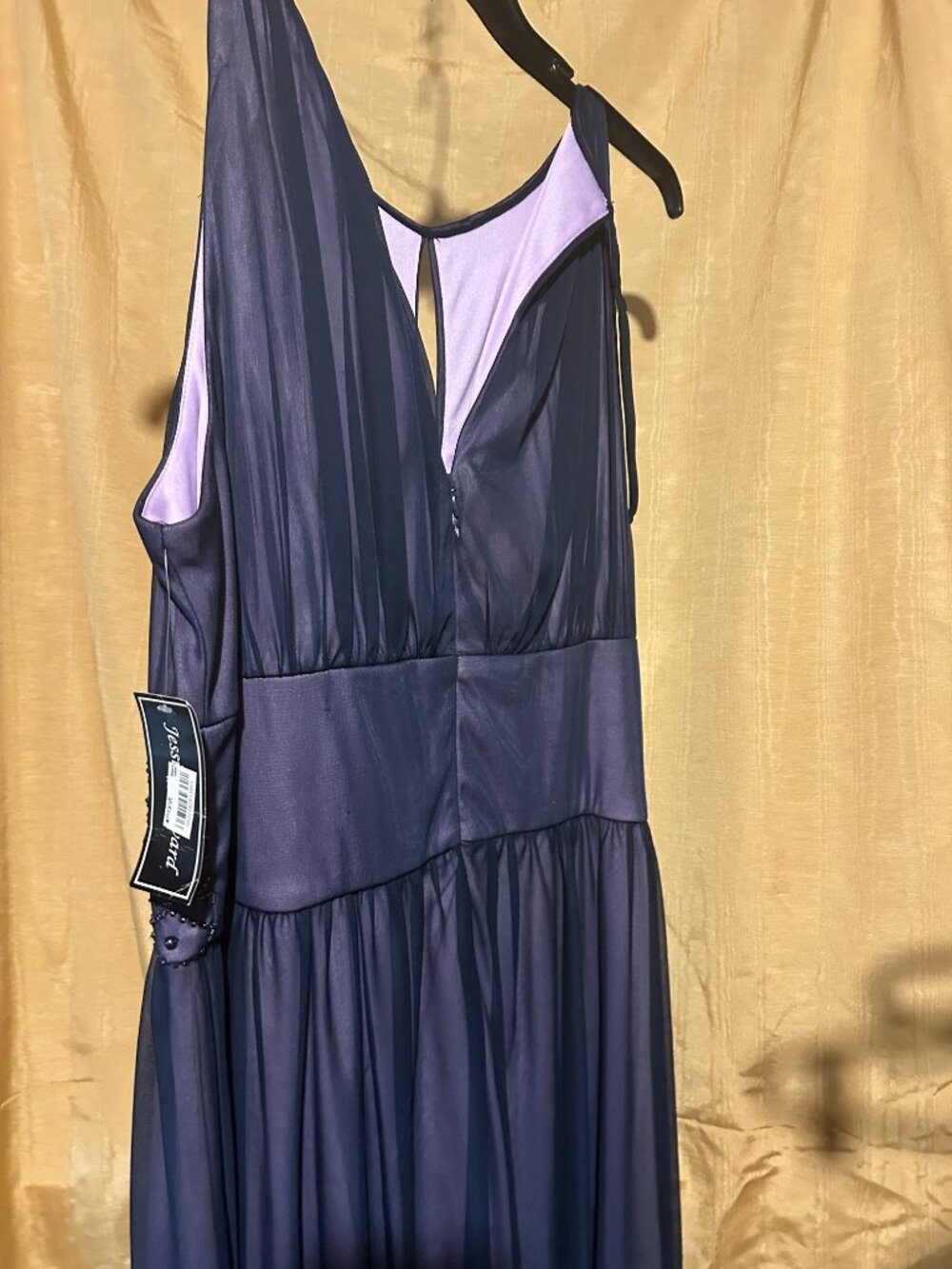 Jessica Howard purple halter Dress featuring a sheer layered overlay & embel